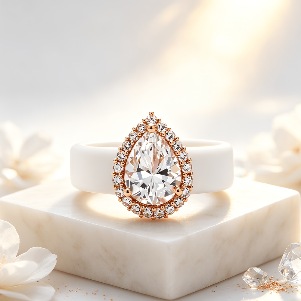 White Minimalist Feng Shui Drop-Shaped Commemorative Ring